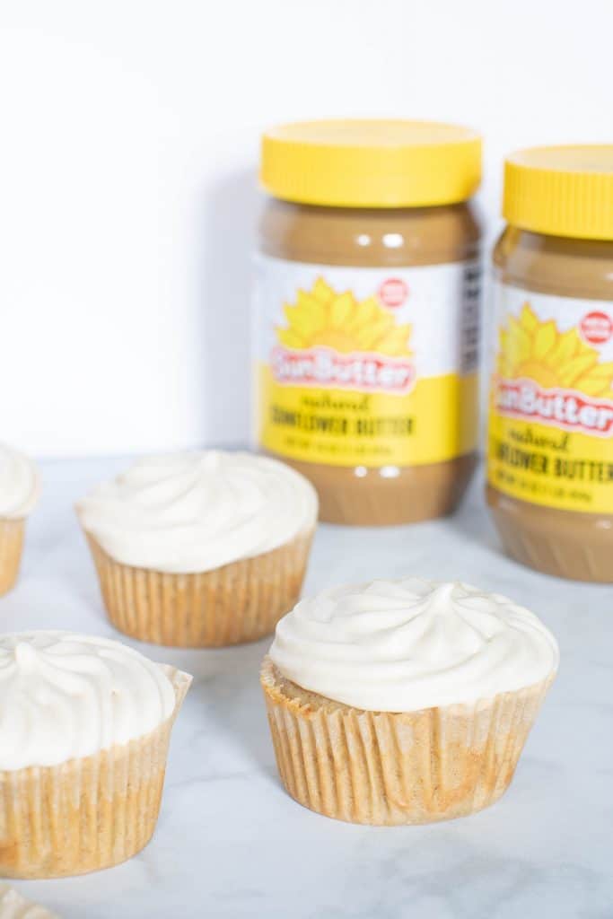 Vegan Banana Bread Cupcakes + SunButter Frosting