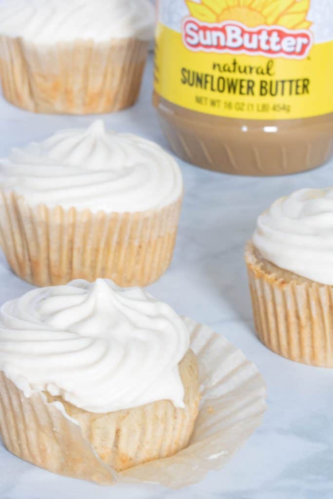 Vegan Banana Bread Cupcakes + SunButter Frosting
