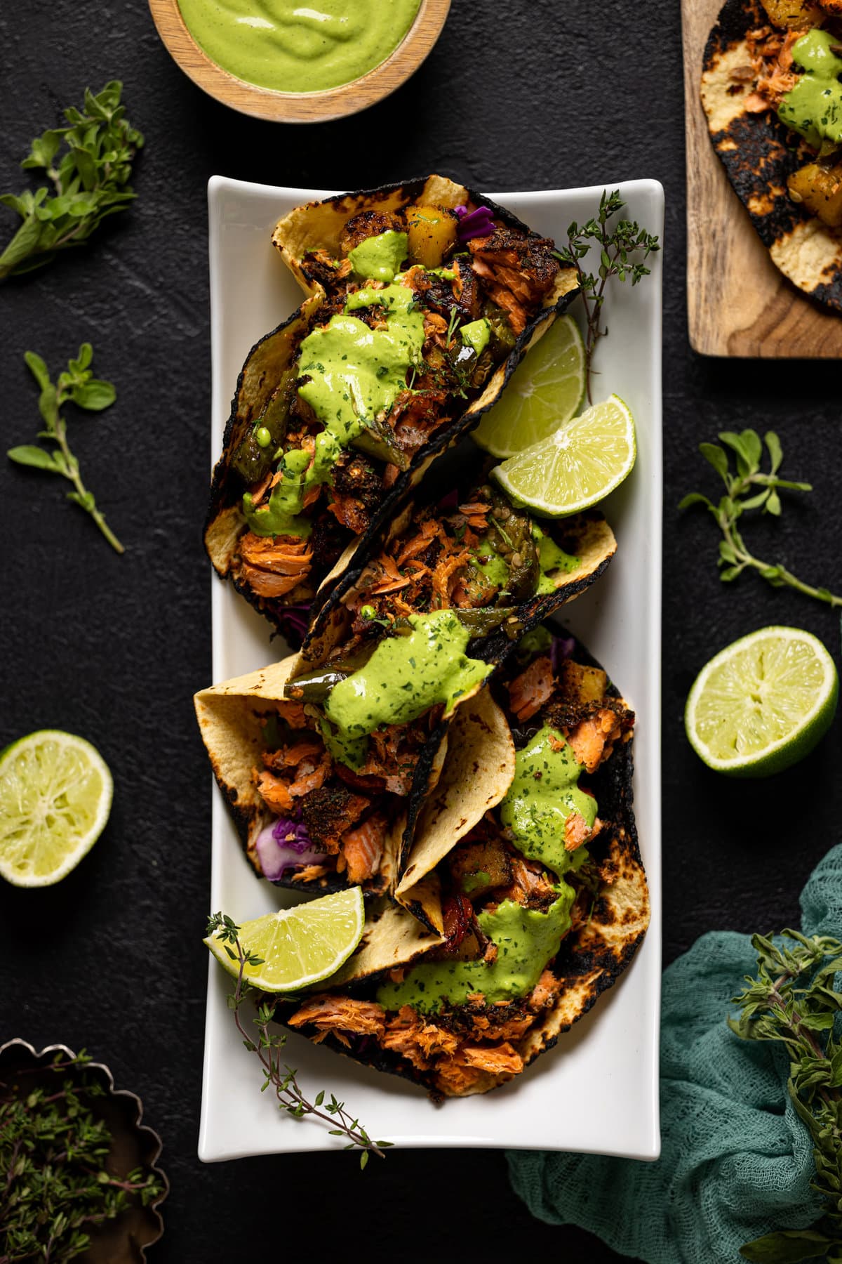 Jerk Salmon Tacos + Avocado Cilantro Lime Sauce | Orchids + Sweet Tea