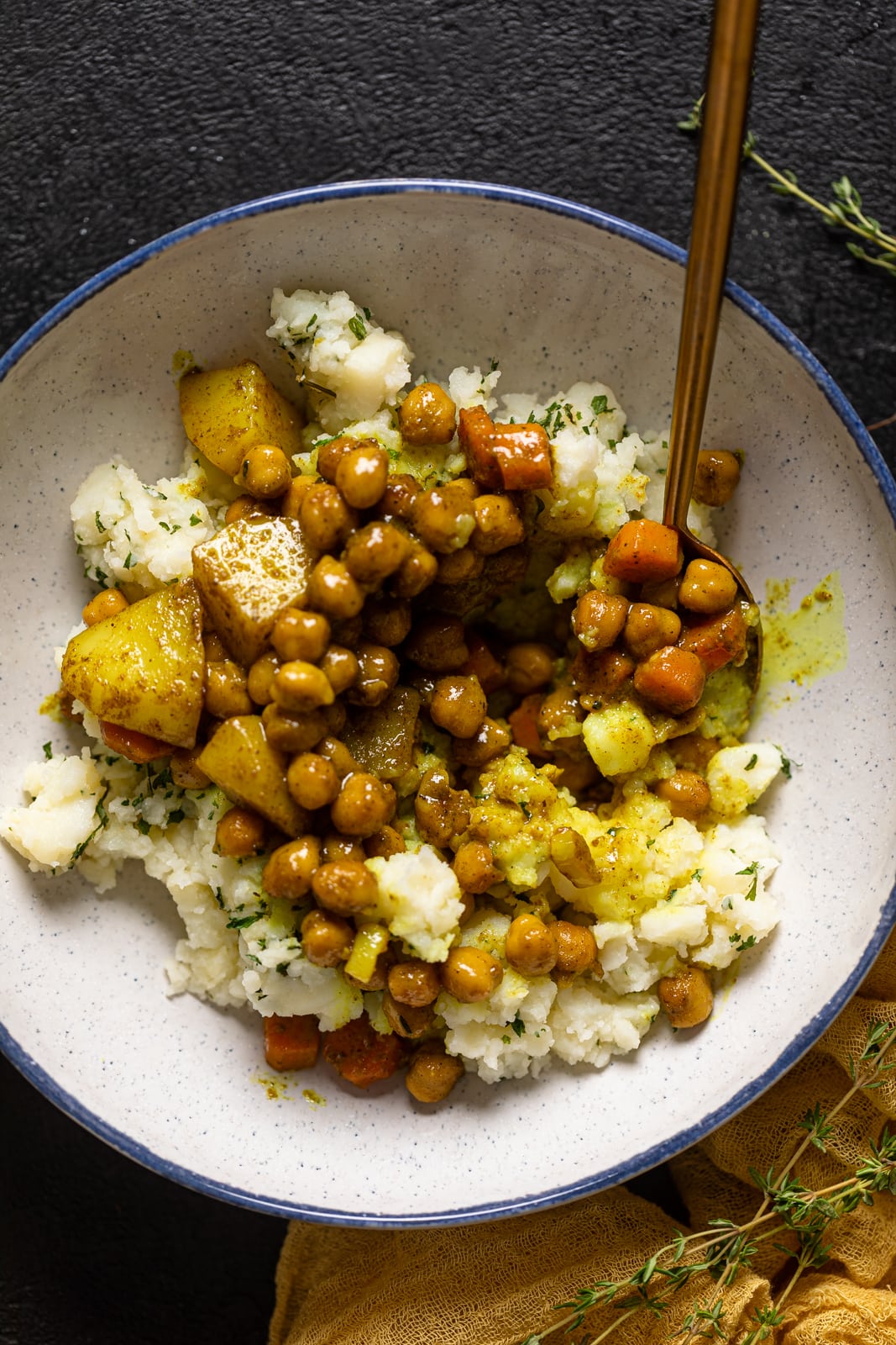 Vegan Curry Chickpea Mashed Potato Bowl