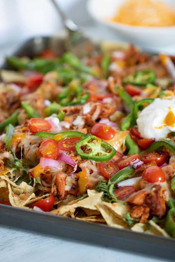 Sheet Pan Buffalo Chicken Nachos