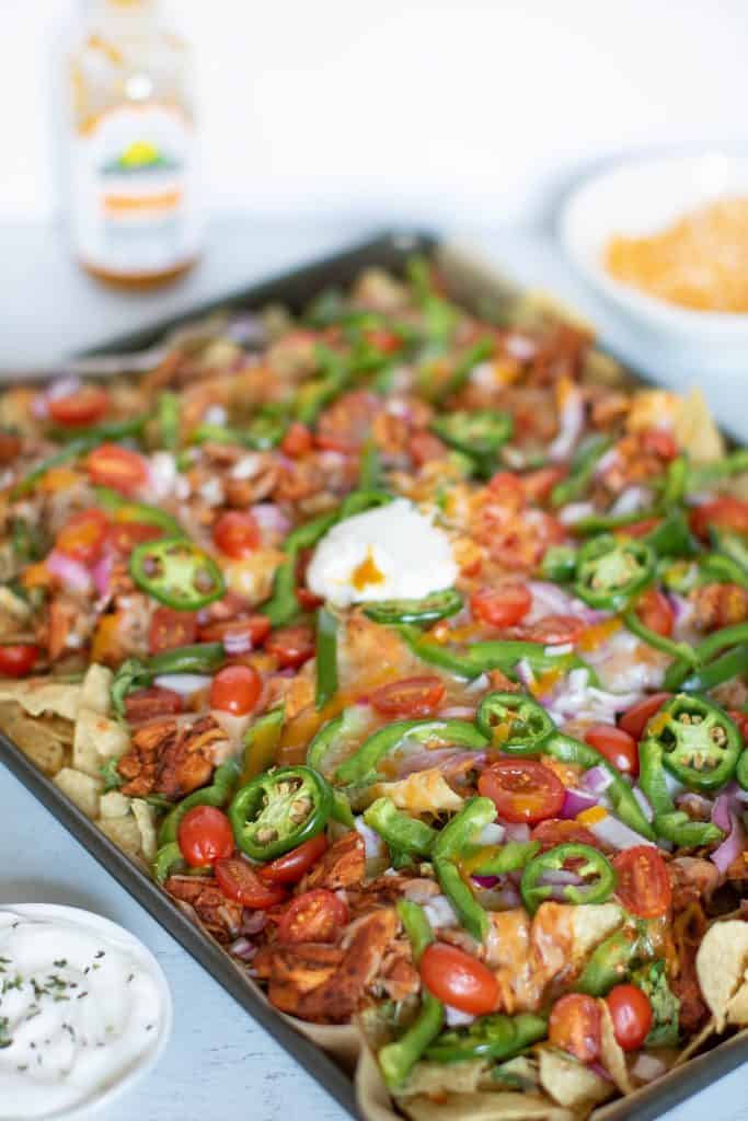 Sheet Pan Buffalo Chicken Nachos