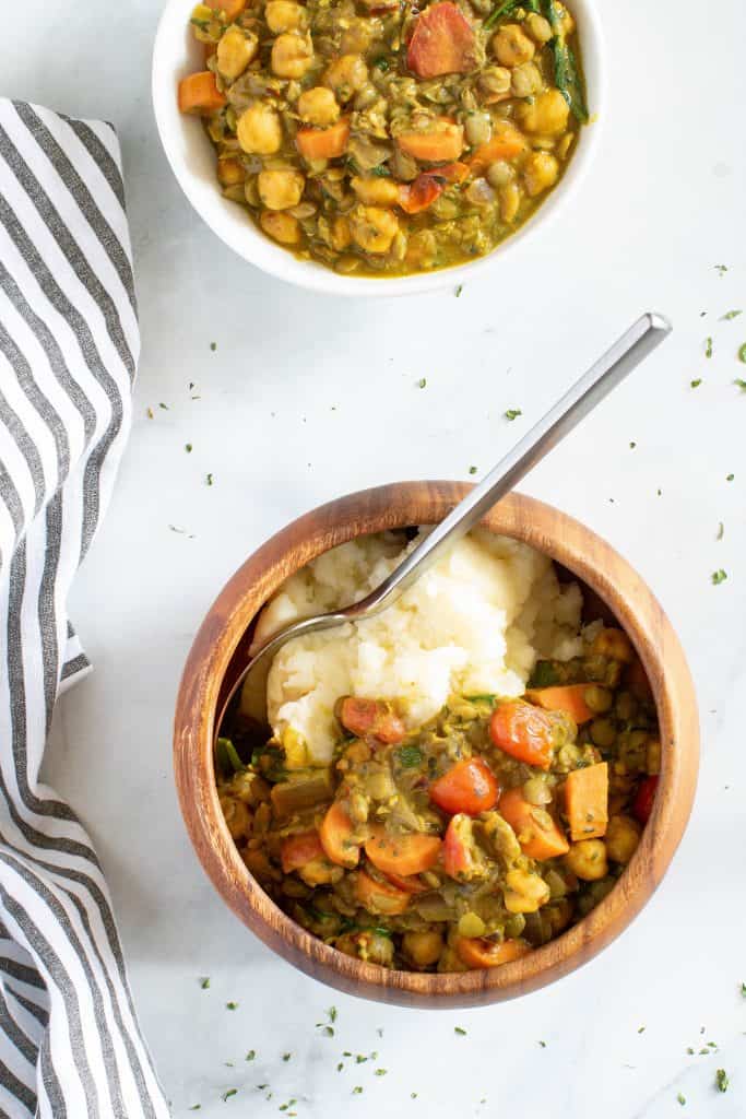 Vegan Curry Chickpea Mashed Potato Bowl
