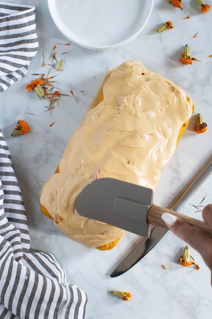 Vegan Pumpkin Bread + Maple Frosting