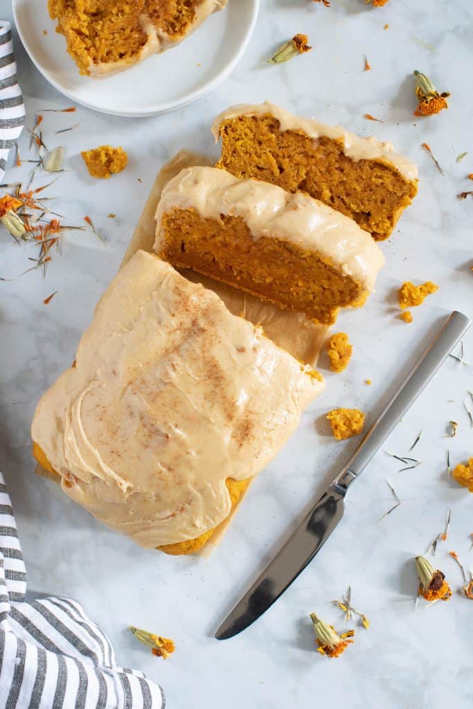 Vegan Pumpkin Bread + Maple Frosting