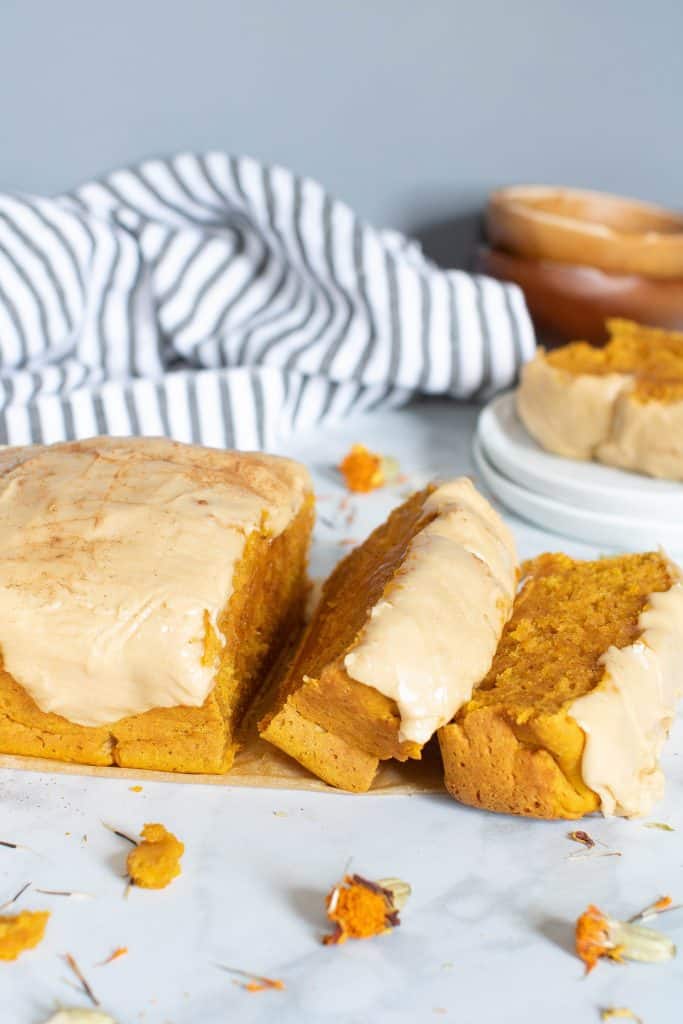 Vegan Pumpkin Bread + Maple Frosting