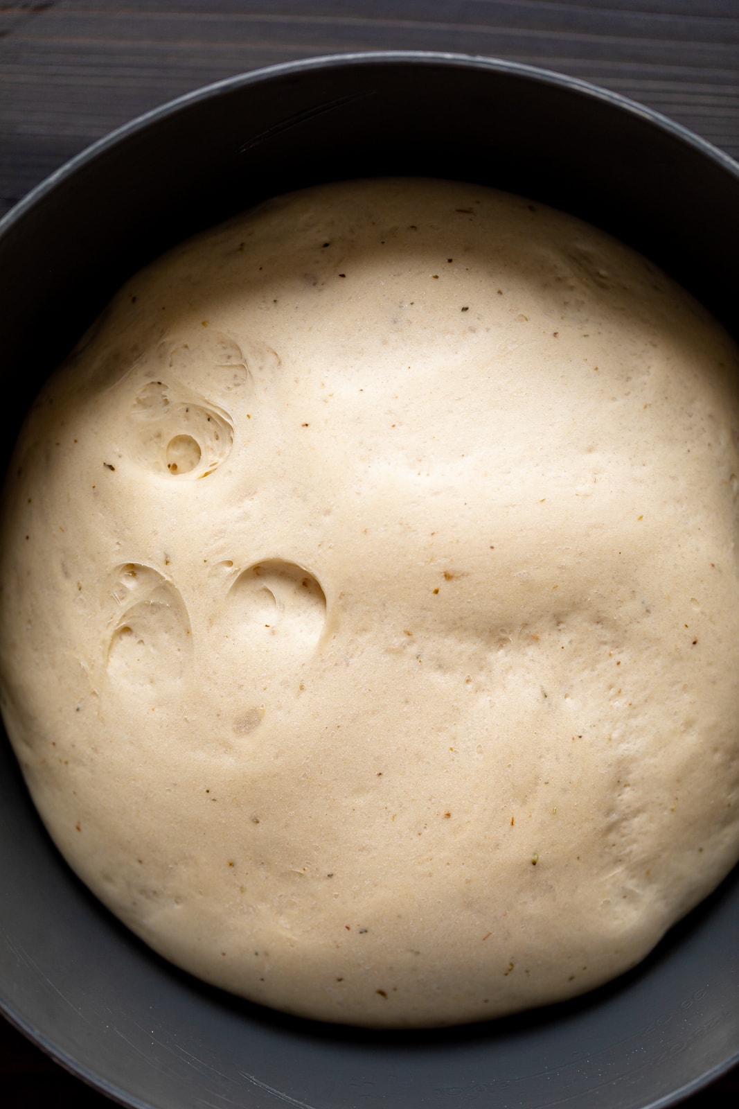 Bowl of risen pizza dough