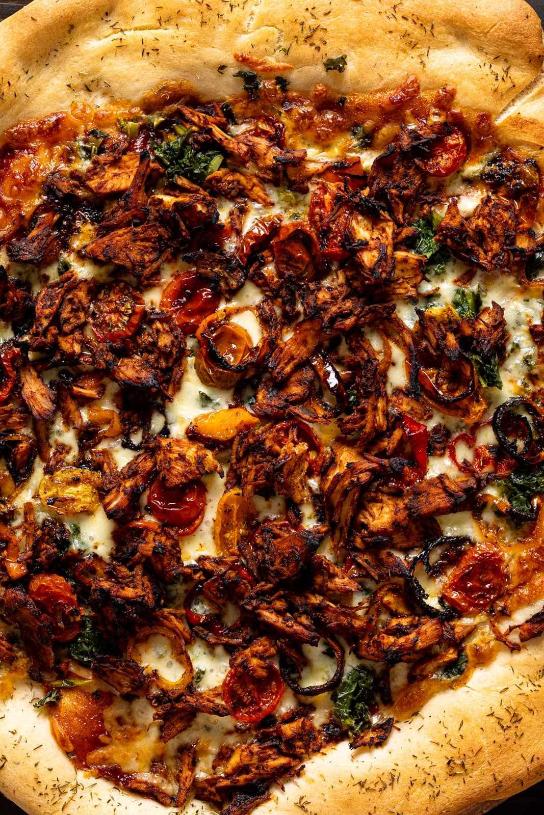 Closeup of Jamaican Jerk Chicken Pizza