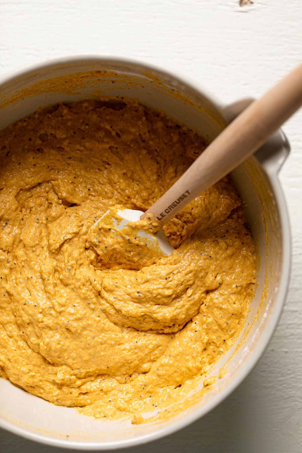 Bowl of Vegan Pumpkin Poppyseed Pancake batter