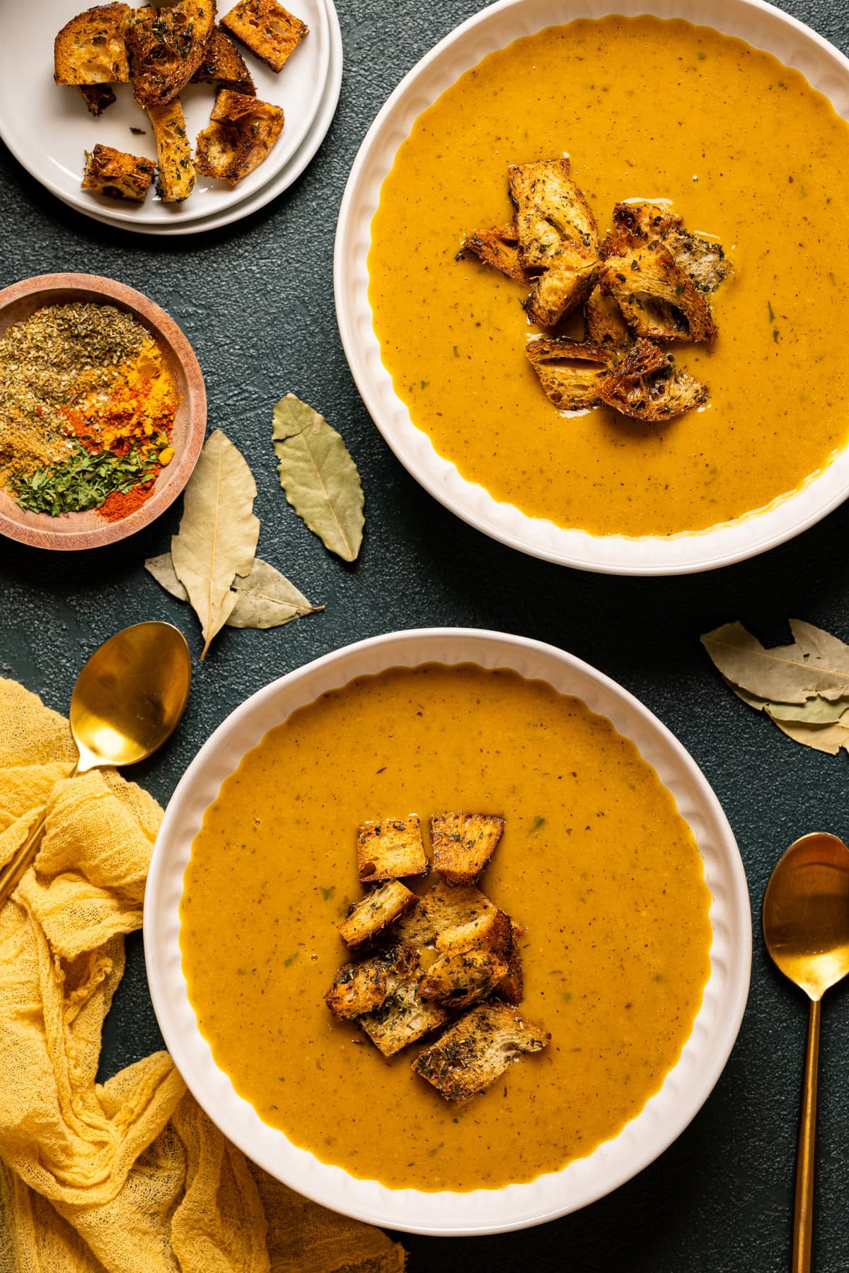 Two bowls of Roasted Butternut Squash Soup