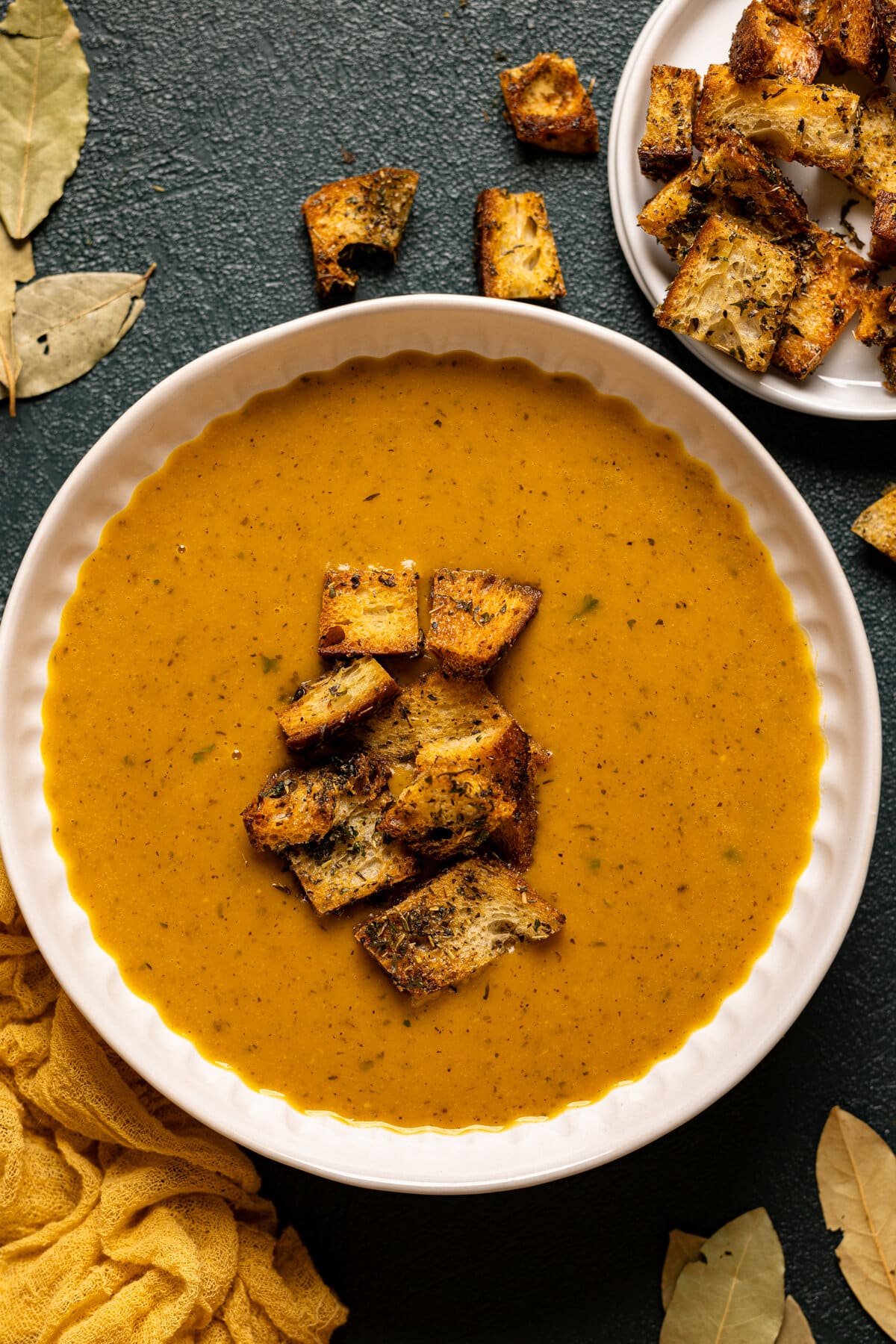 Closeup of a bowl of Roasted Butternut Squash Soup