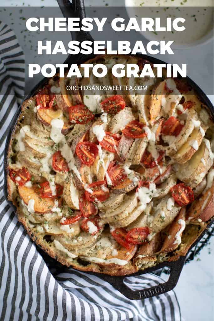 Cheesy Garlic Hasselback Potato Gratin