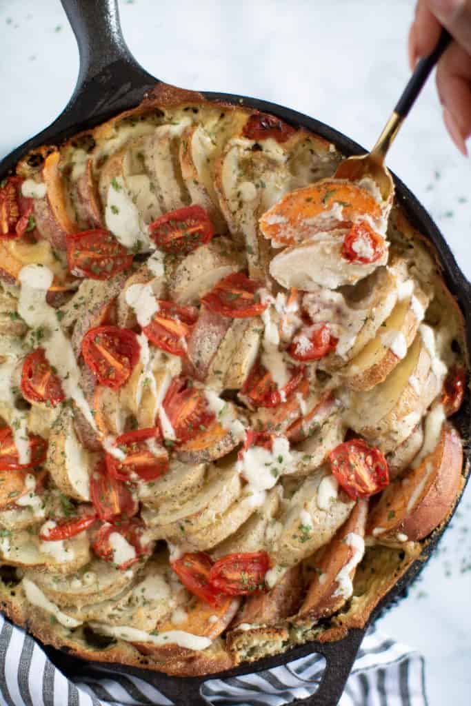 Cheesy Garlic Hasselback Potato Gratin