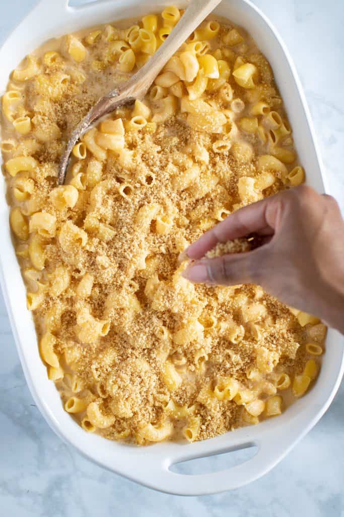 Baked Vegan Buffalo Mac + Cheese