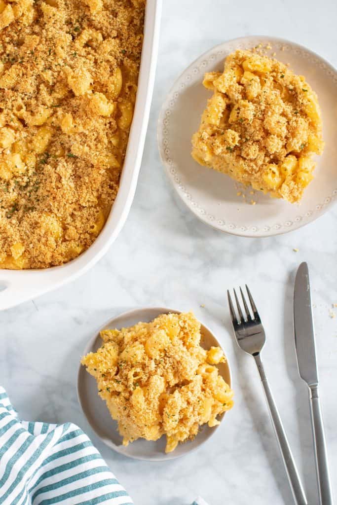 Baked Vegan Buffalo Mac + Cheese