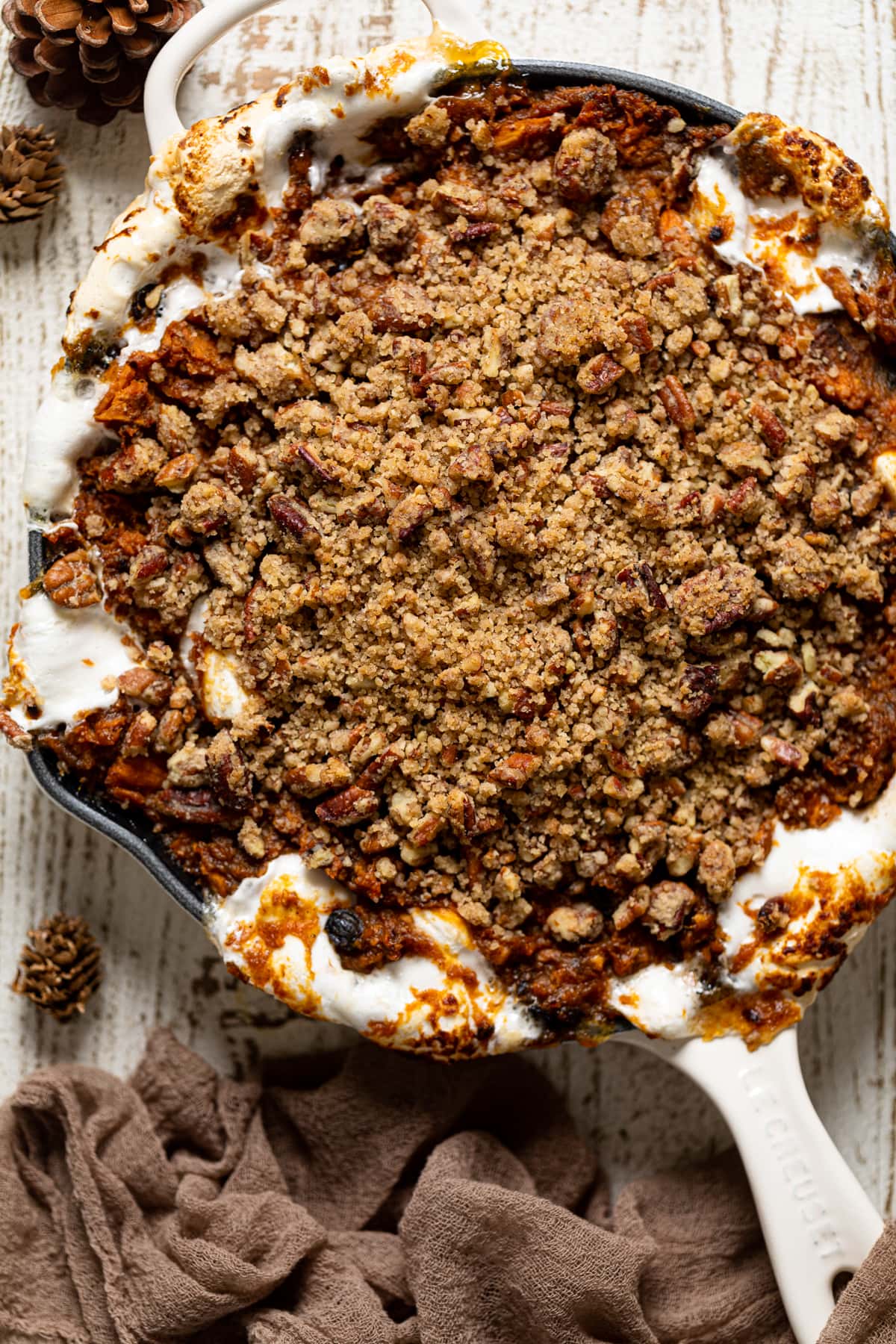 Overhead shot of Vegan Skillet Sweet Potato Casserole