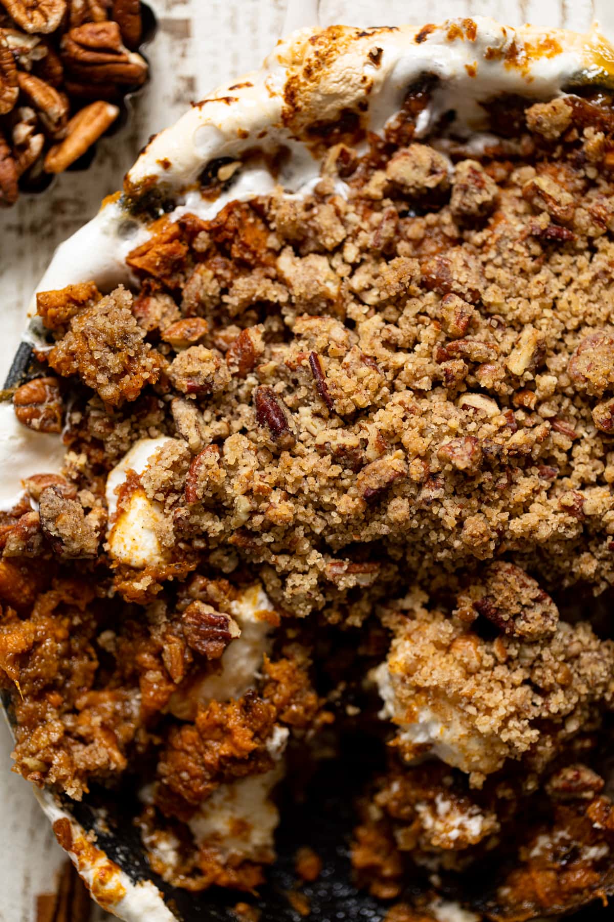 Closeup of Vegan Skillet Sweet Potato Casserole