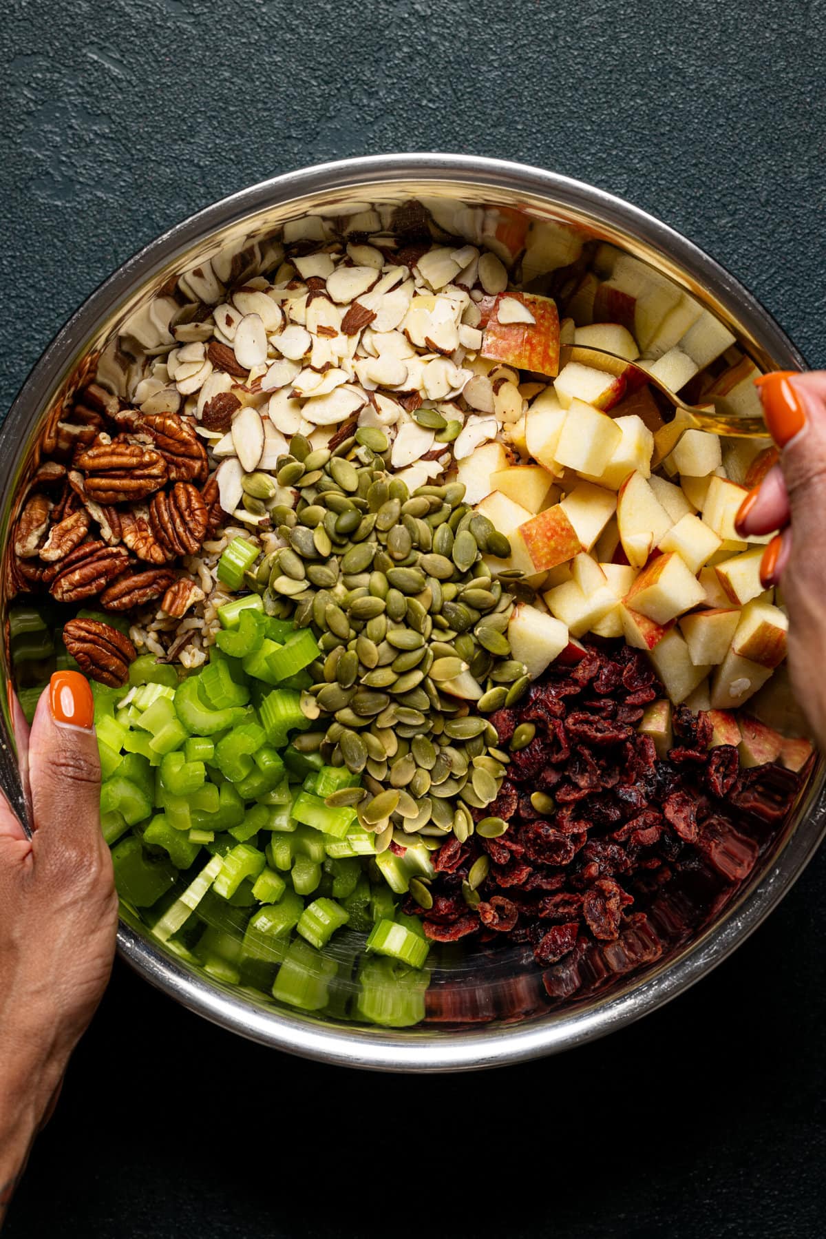 All ingredients together in a silver bowl.