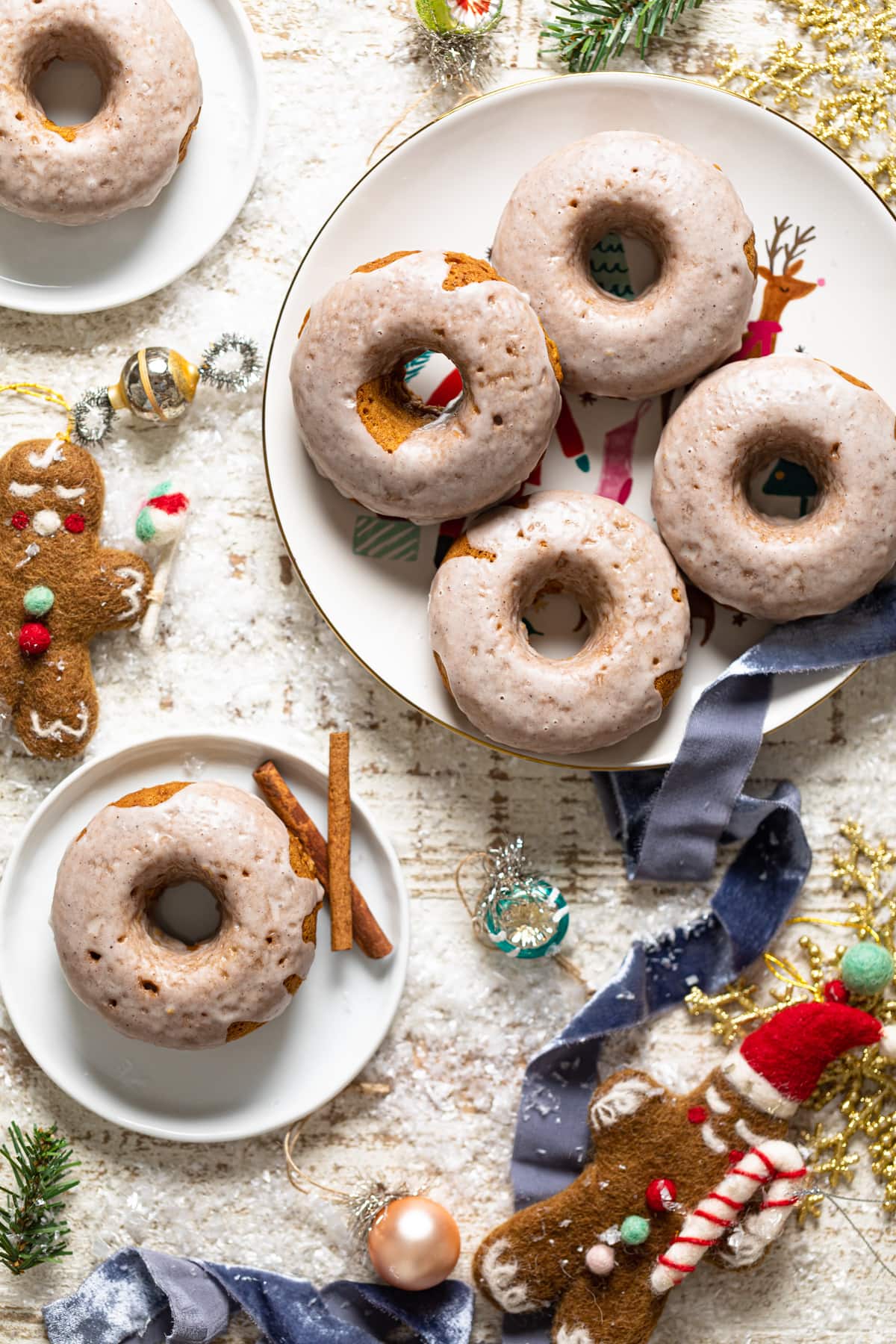 Reindeer plate of Vegan Gingerbread Donuts with Chai Glaze.