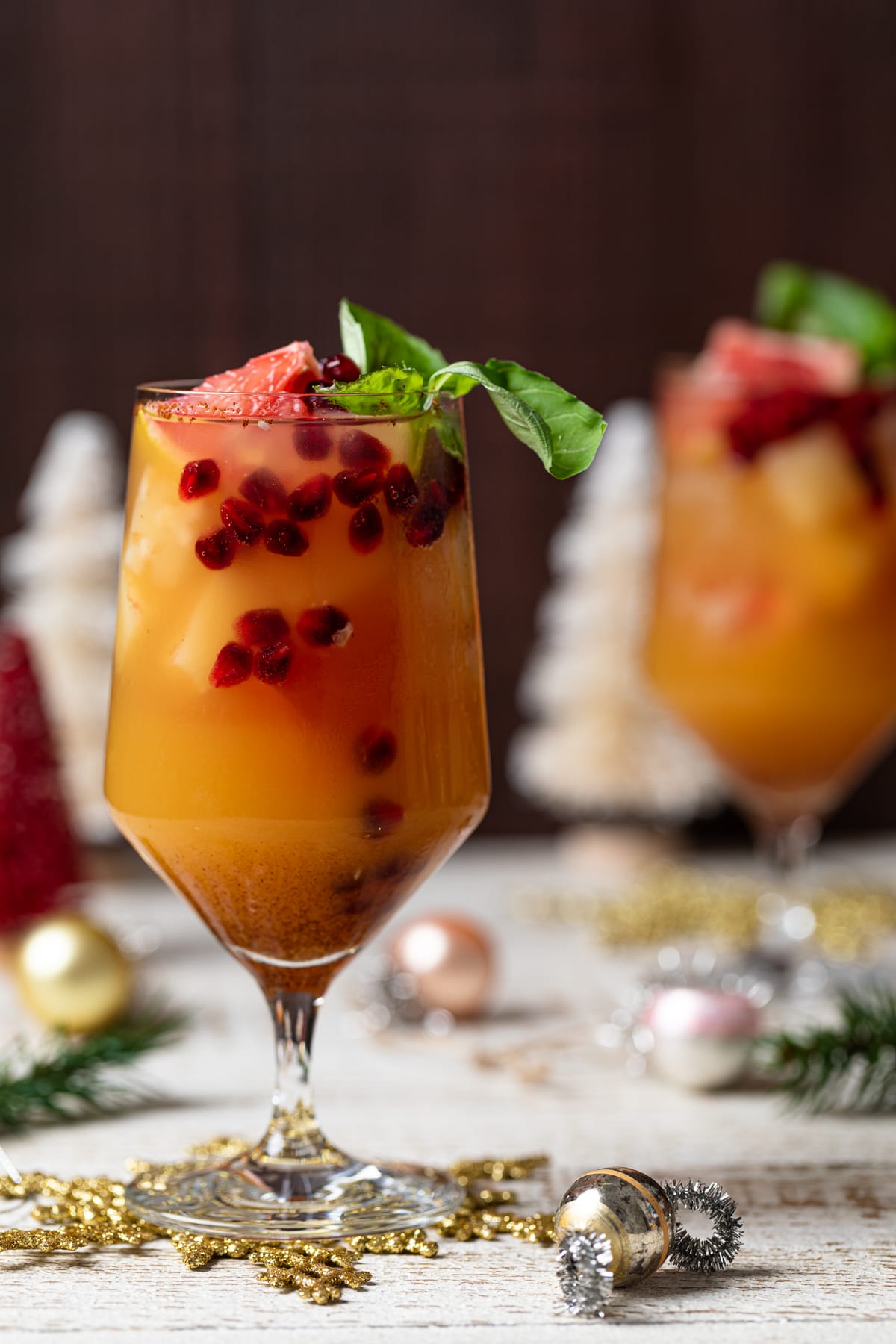 Honey Grapefruit Holiday Mocktail in a stemmed glass
