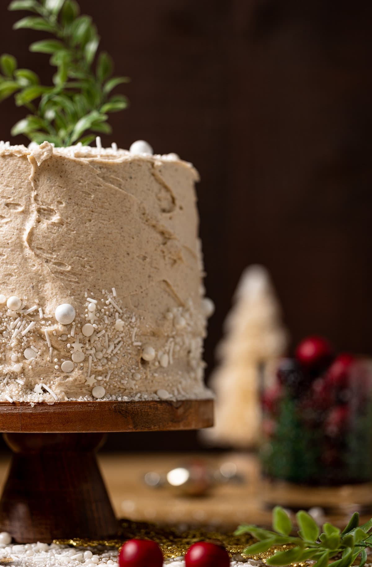 Closeup of Vegan Gingerbread Cake with Chai Buttercream