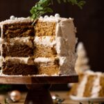 Vegan Gingerbread Cake with Chai Buttercream missing a piece