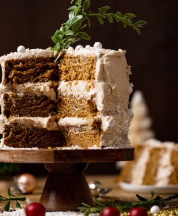 Vegan Gingerbread Cake with Chai Buttercream missing a piece