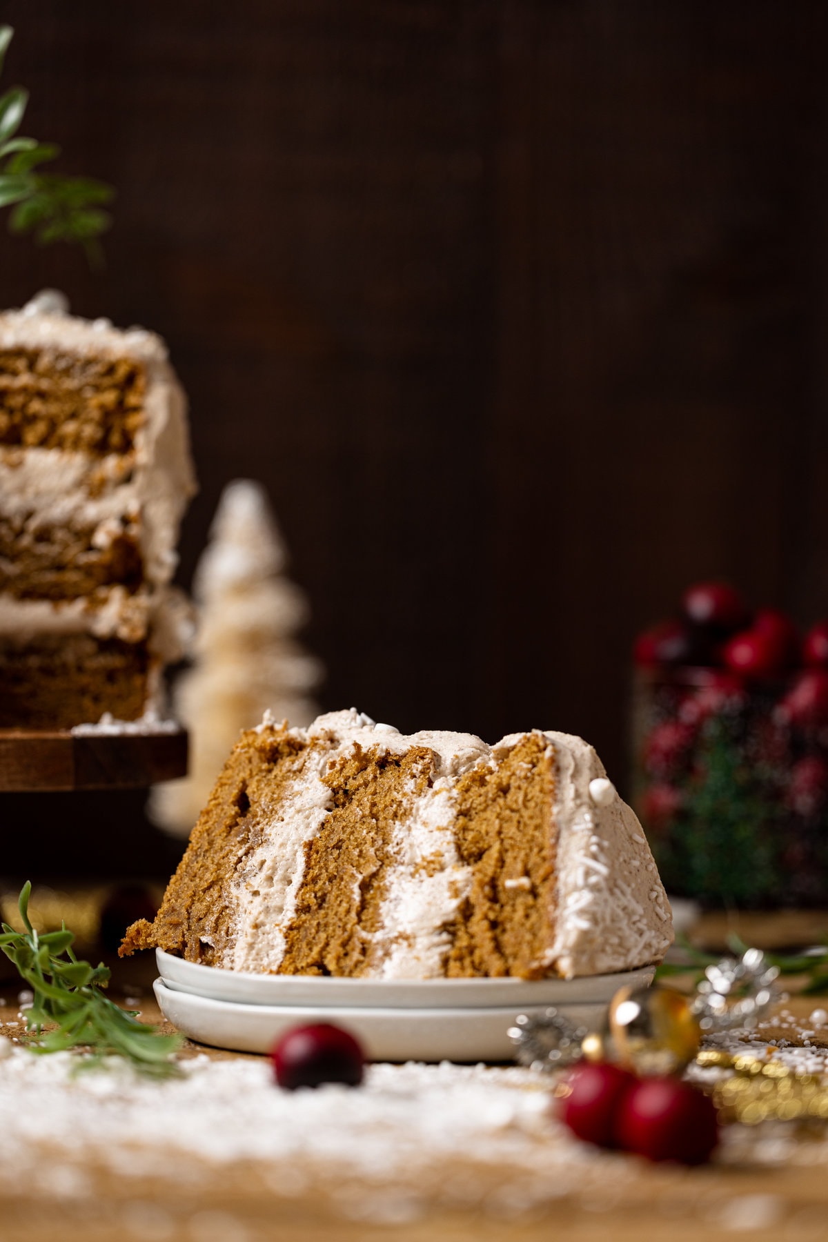 Slice of Vegan Gingerbread Cake with Chai Buttercream