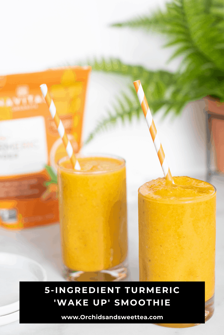 Turmeric \'Wake Up\' Smoothies with straws.