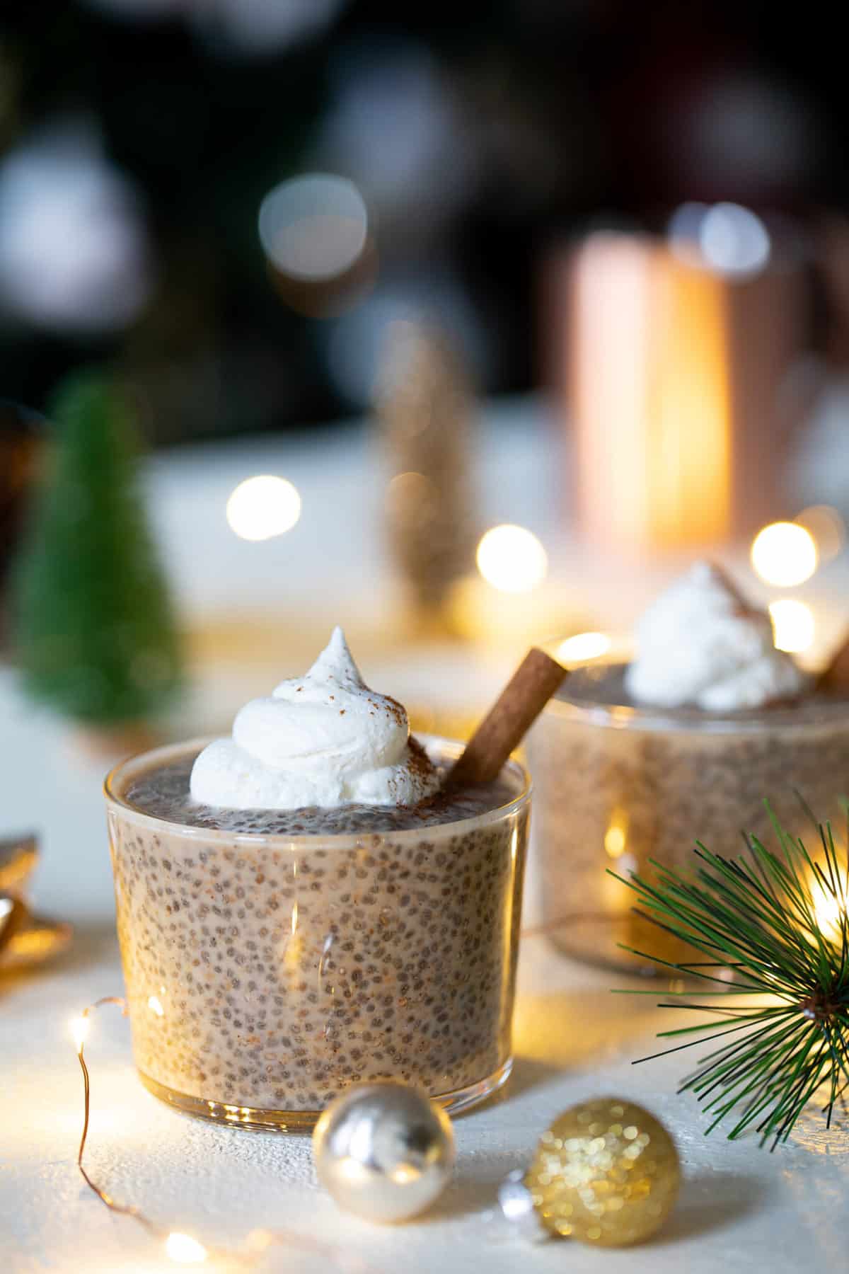 Two small glasses of Chai Latte Chia Pudding.