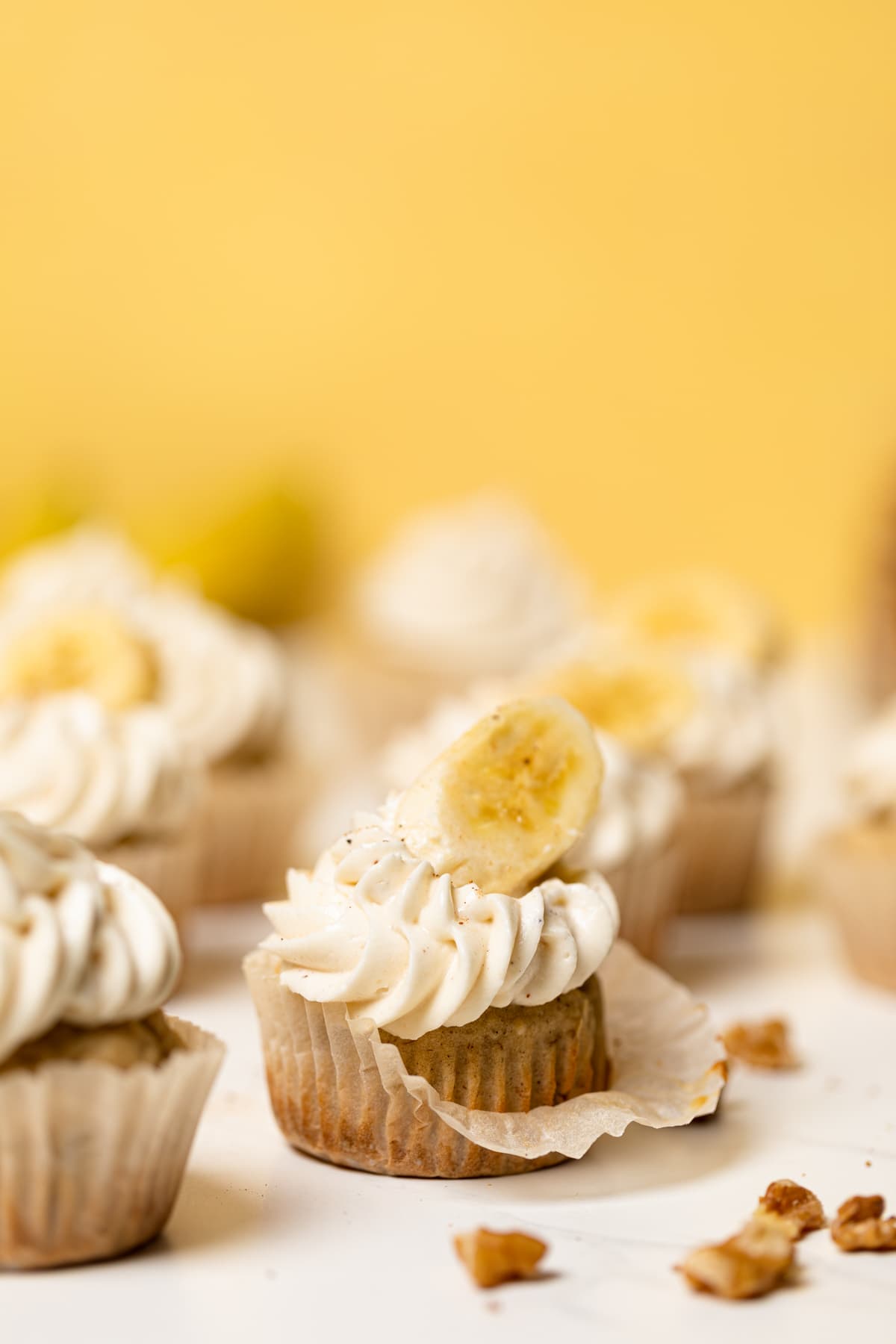 Plate of Banana Cupcakes with Maple Buttercream.