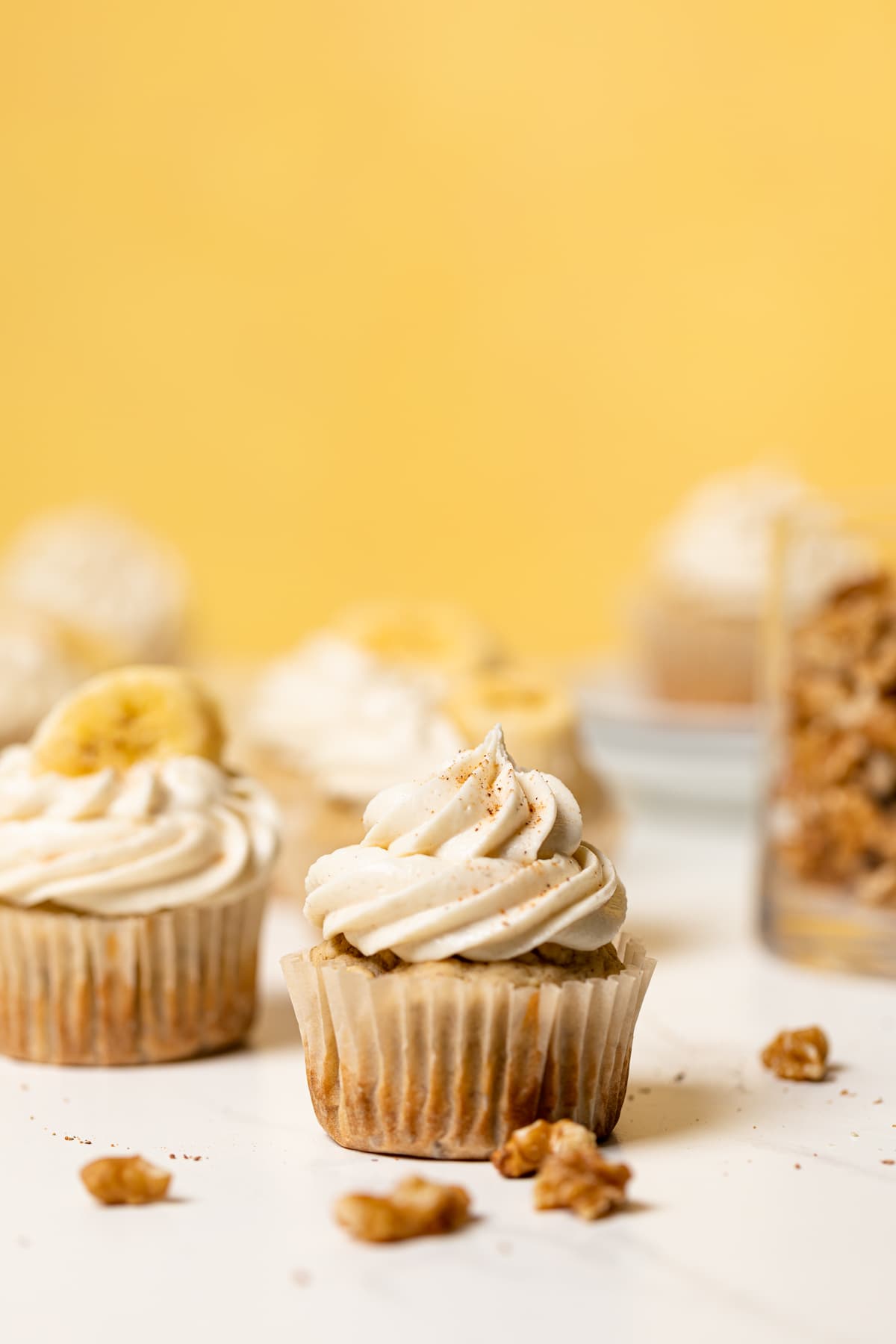 Banana Cupcakes topped with Maple Buttercream.