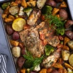 Sheet Pan Garlic Herb Salmon, Lobster, + Veggies