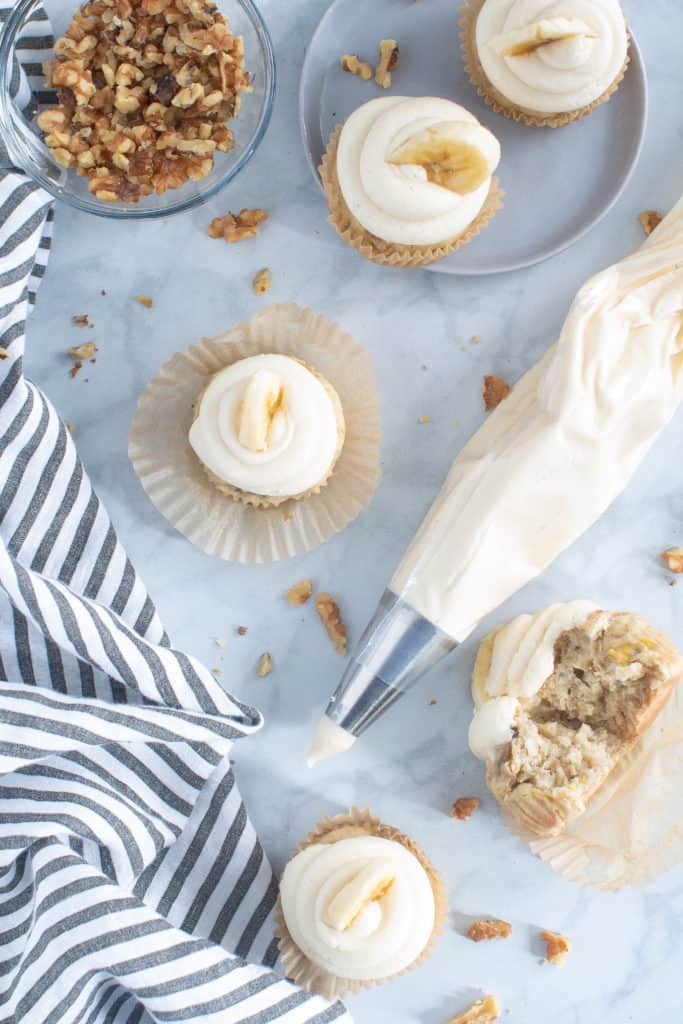 The Best Banana Cupcakes + Maple Buttercream