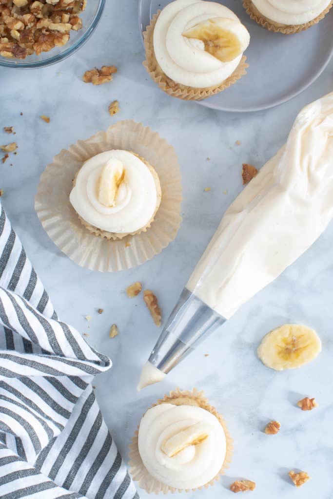 The Best Banana Cupcakes + Maple Buttercream