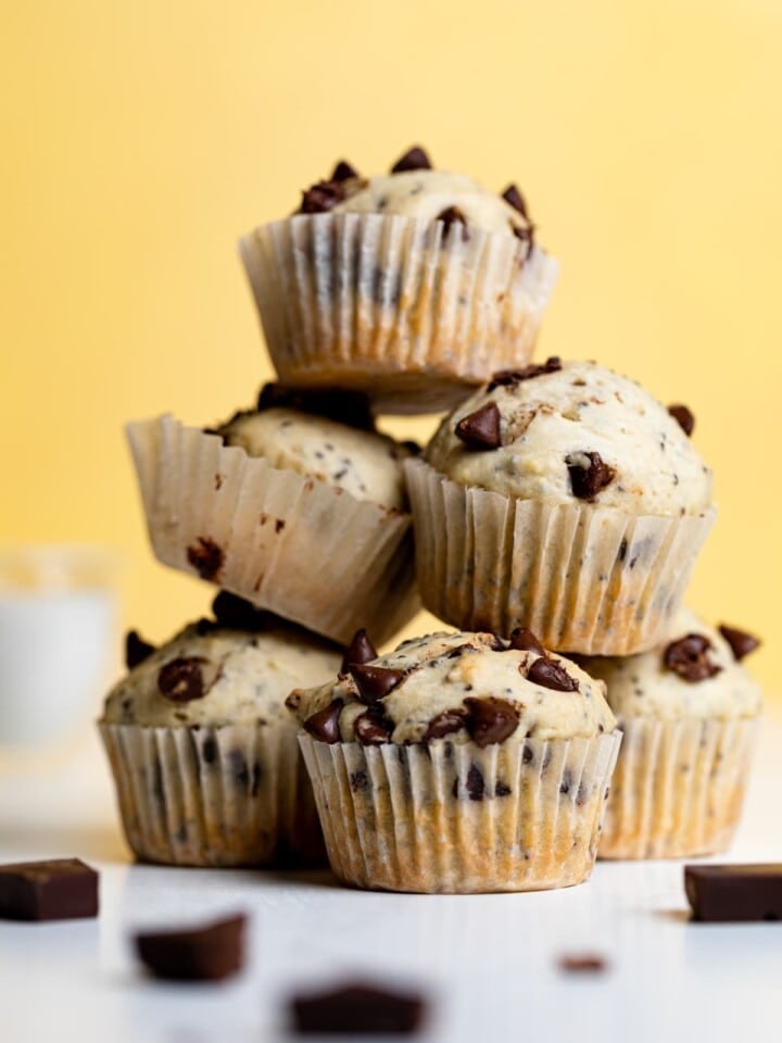 Pile of Chocolate Chip Chia Seed Energy Muffins