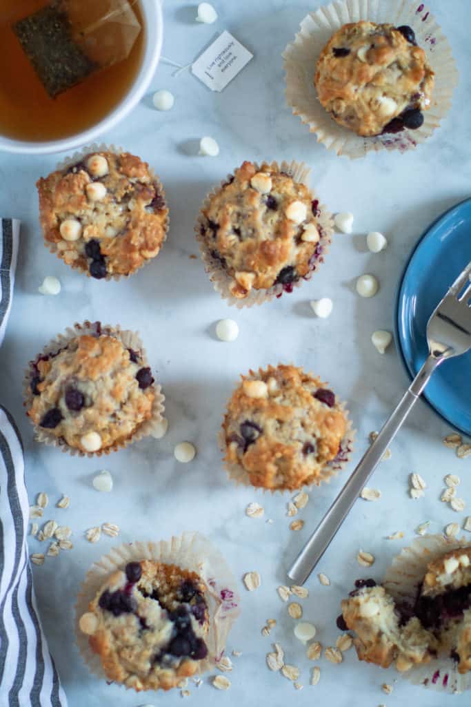 Healthy Blueberry Oatmeal White Chocolate Muffins