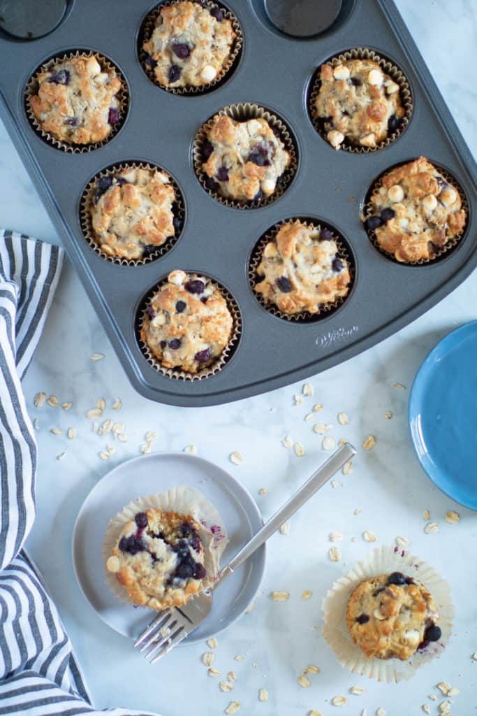 Healthy Blueberry Oatmeal White Chocolate Muffins