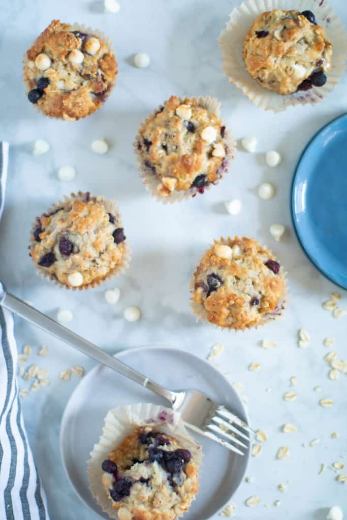 Healthy Blueberry Oatmeal White Chocolate Muffins