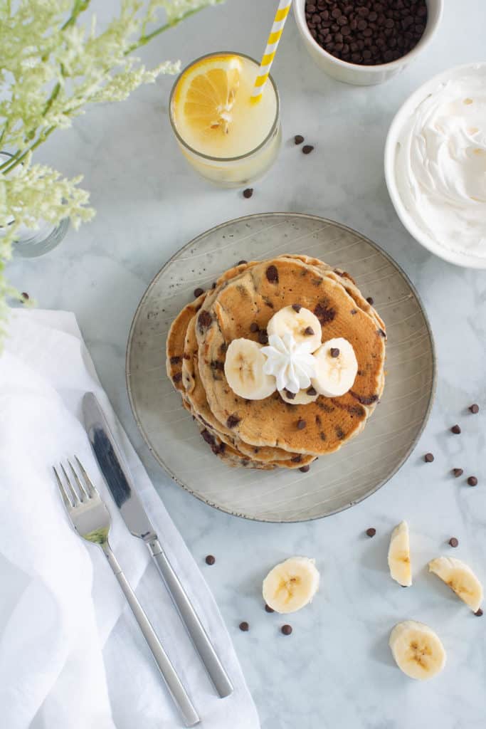 Fluffy Vegan Banana Chocolate Chip Pancakes