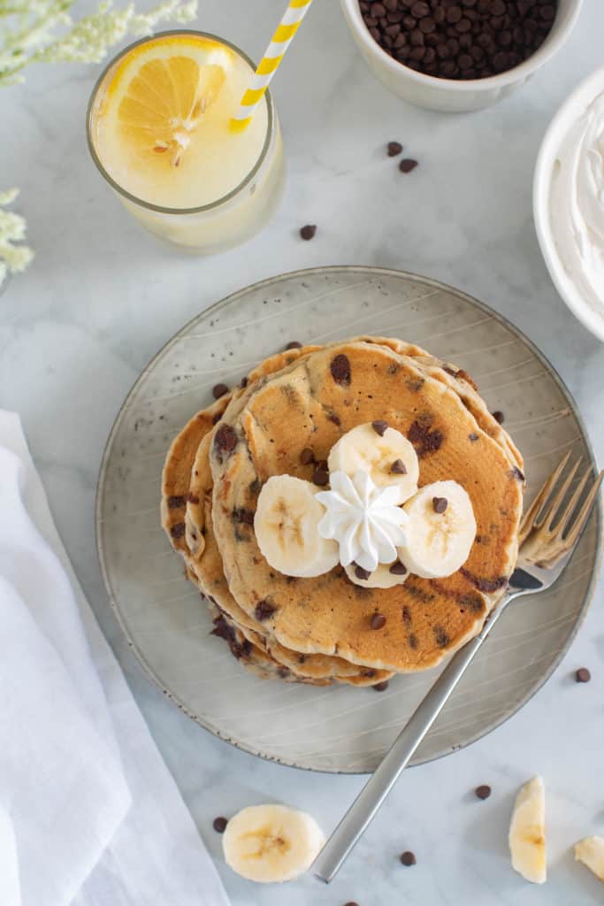 Fluffy Vegan Banana Chocolate Chip Pancakes