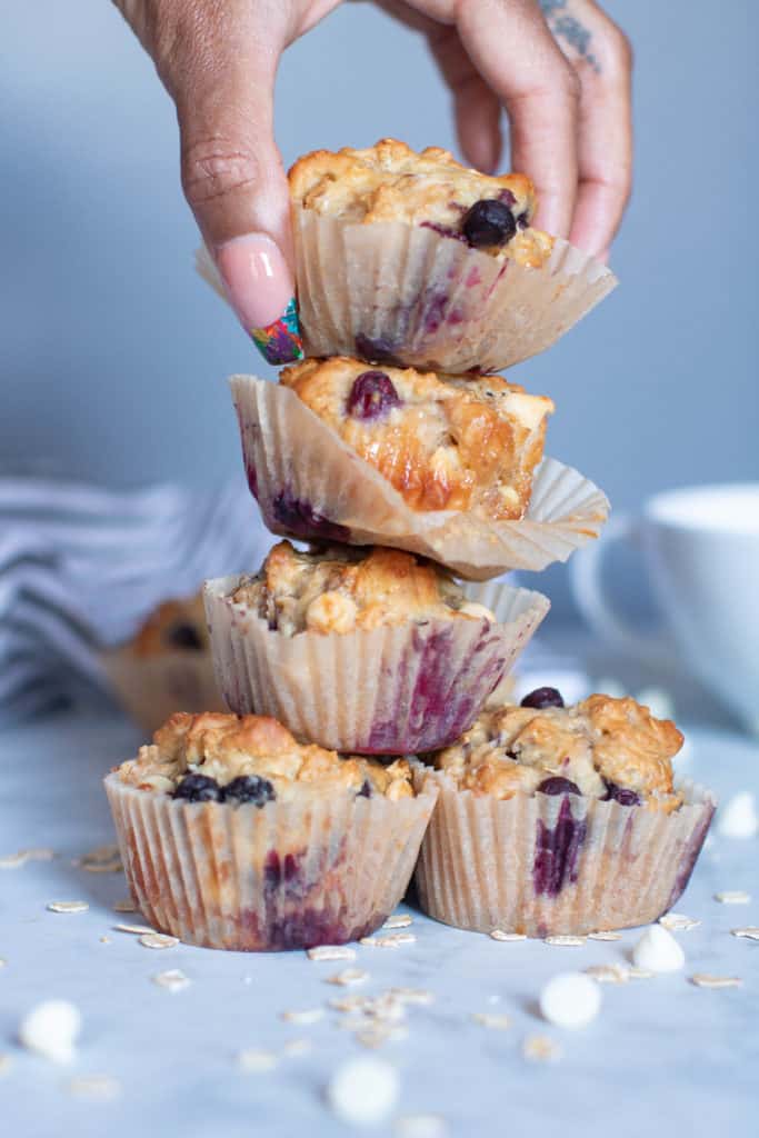 Healthy Blueberry Oatmeal White Chocolate Muffins