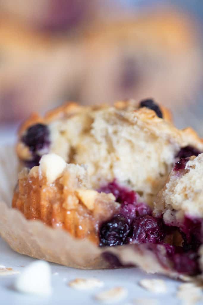 Healthy Blueberry Oatmeal White Chocolate Muffins