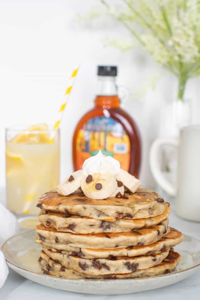 Fluffy Vegan Banana Chocolate Chip Pancakes