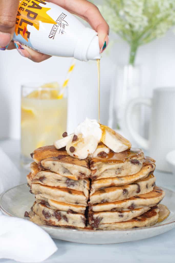 Fluffy Vegan Banana Chocolate Chip Pancakes