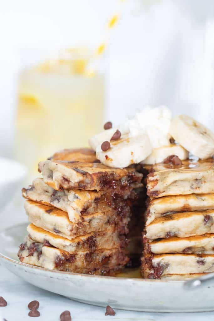 Fluffy Vegan Banana Chocolate Chip Pancakes