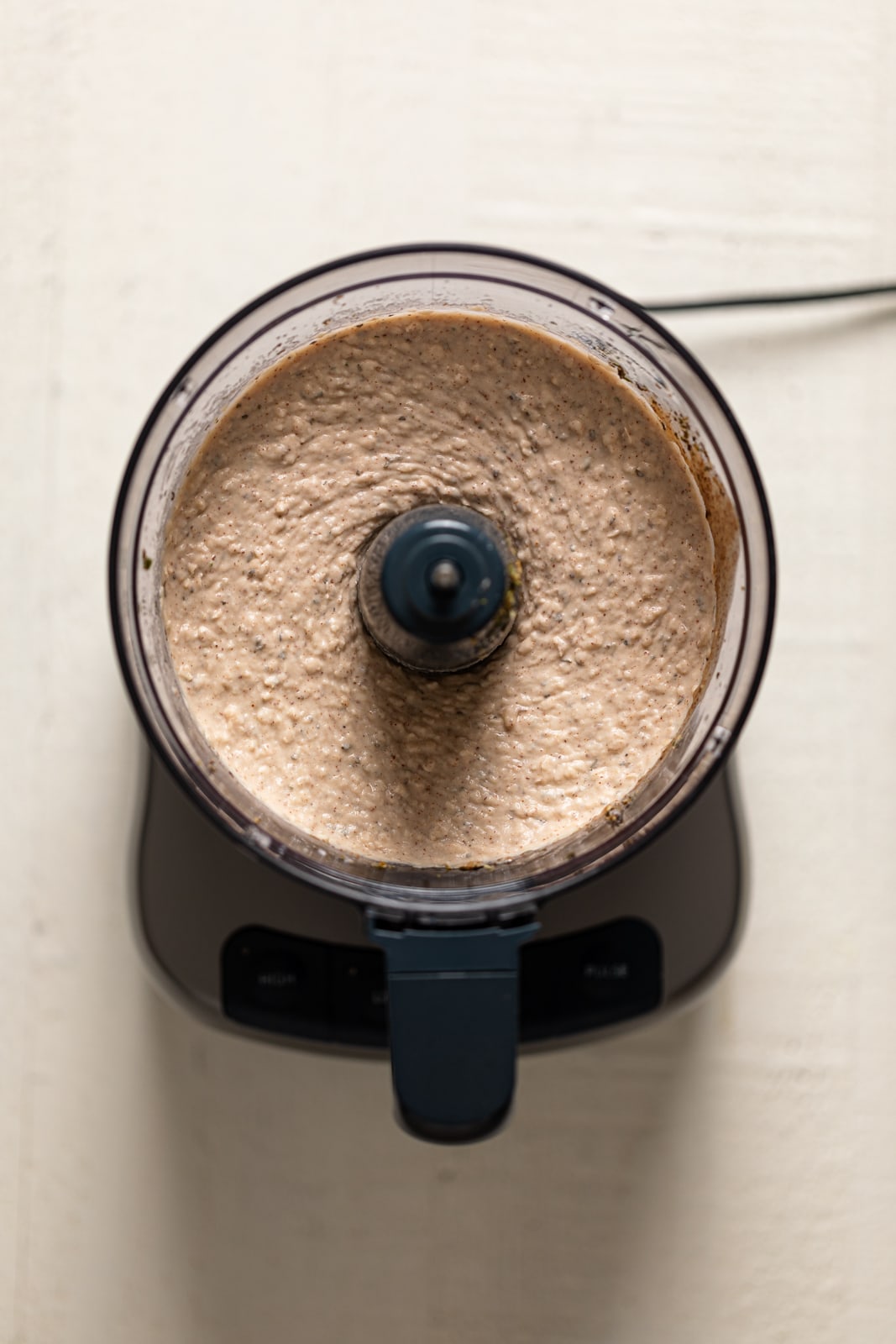 Food processor of white bean hummus