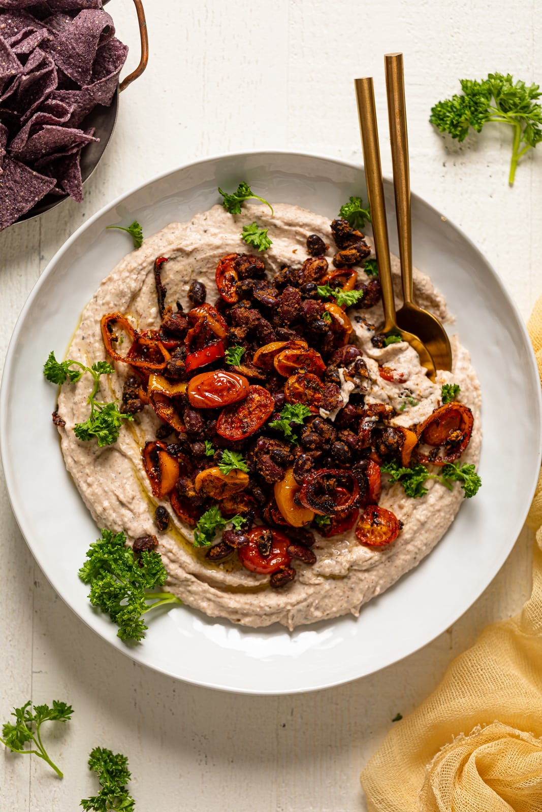 Plate of Garlic Herb Three Bean Dip