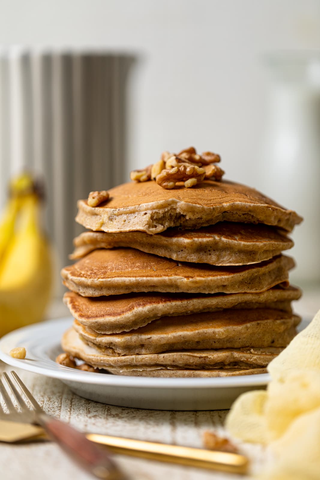 Stack of Healthy Banana Bread Pancakes