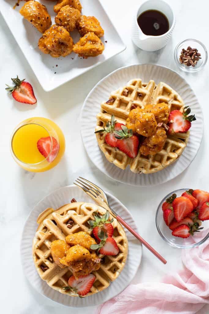Sweet + Spicy Cauliflower Bites + Maple Pecan Waffles